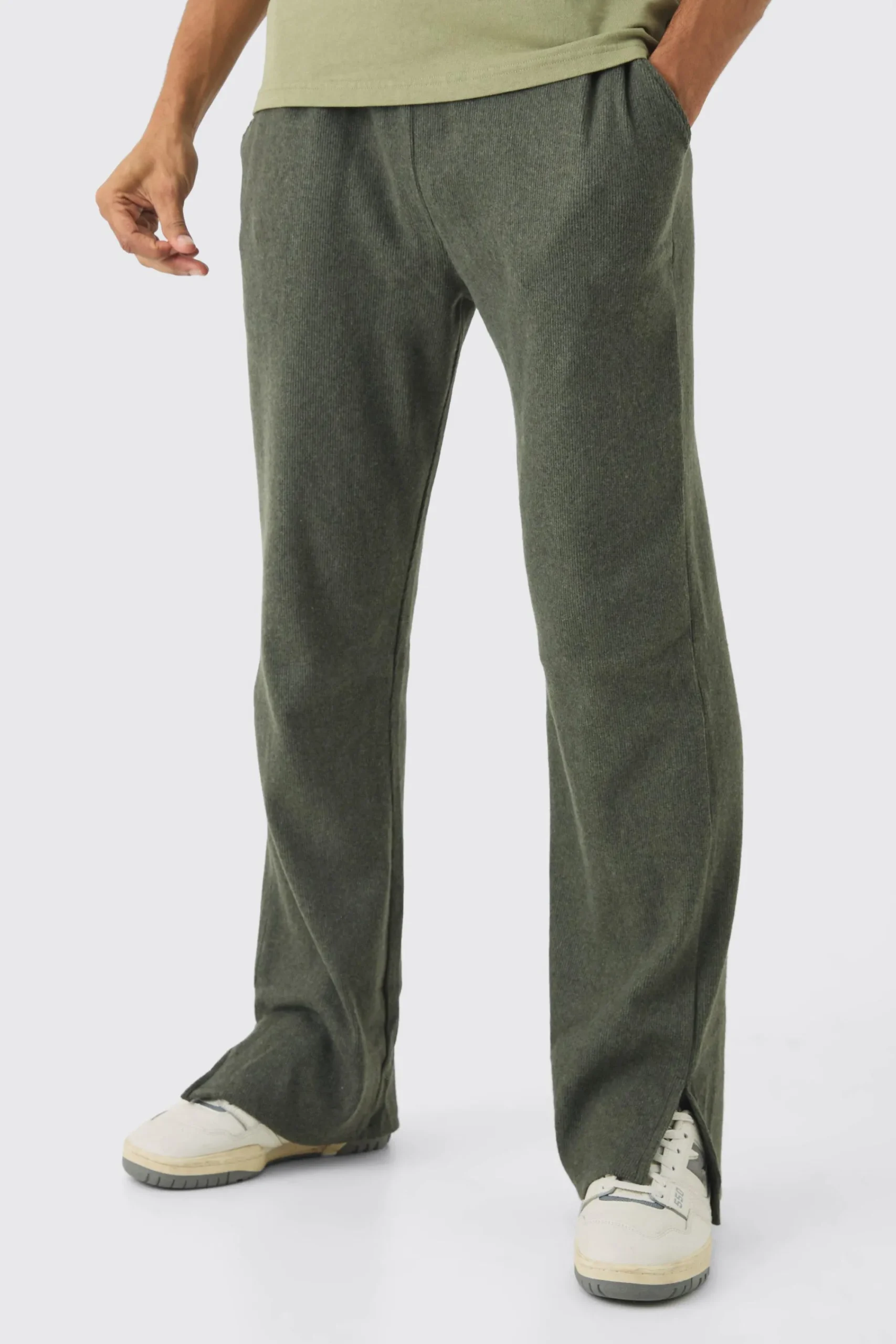 boohooMAN Relaxed Brushed Ottoman Rib Split Hem Jogger | UK| Joggers