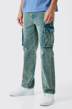 boohooMAN Relaxed Cargo Acid Wash Cord Trouser In | UK| Trousers|Cargos