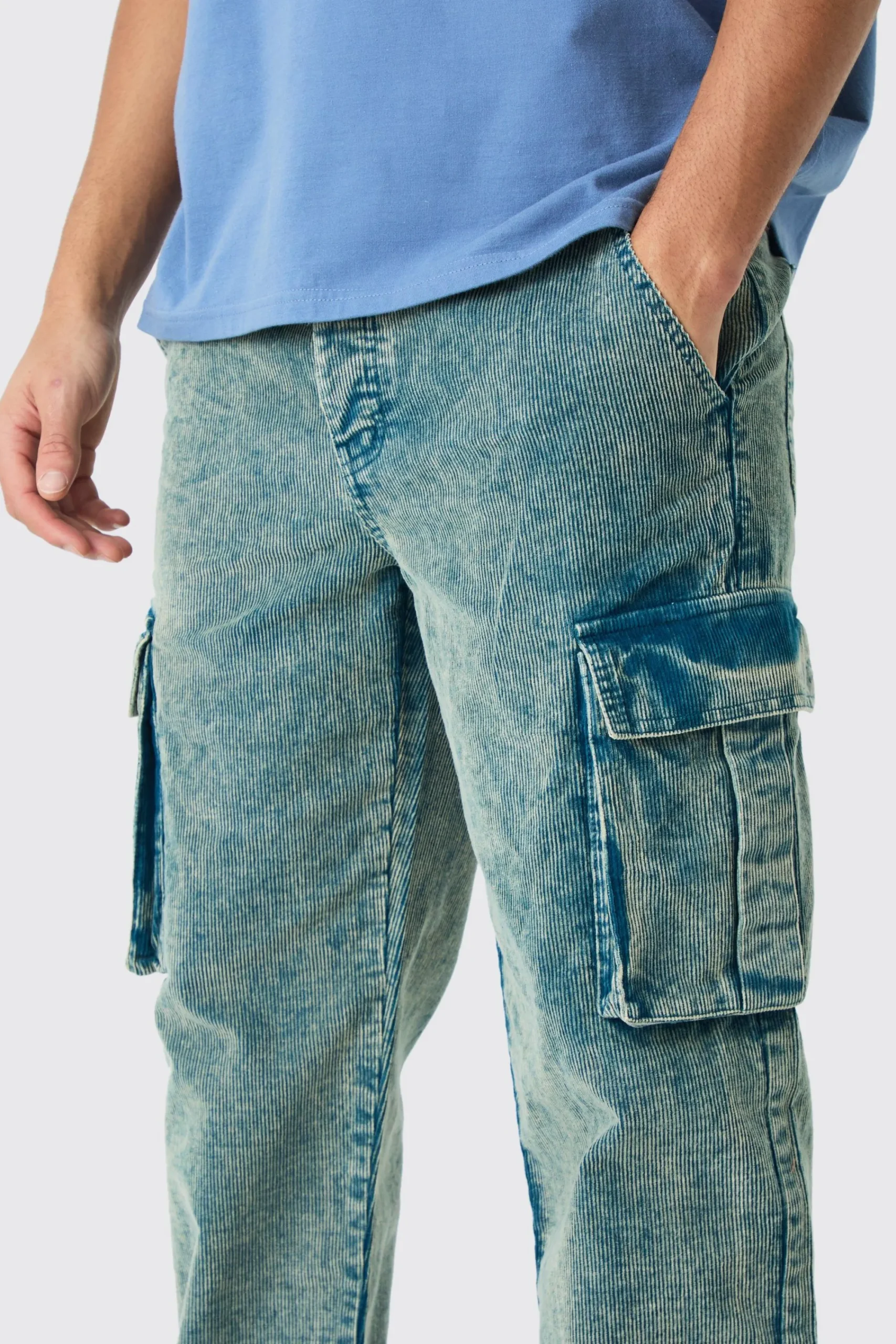 boohooMAN Relaxed Cargo Acid Wash Cord Trouser In | UK| Trousers|Cargos