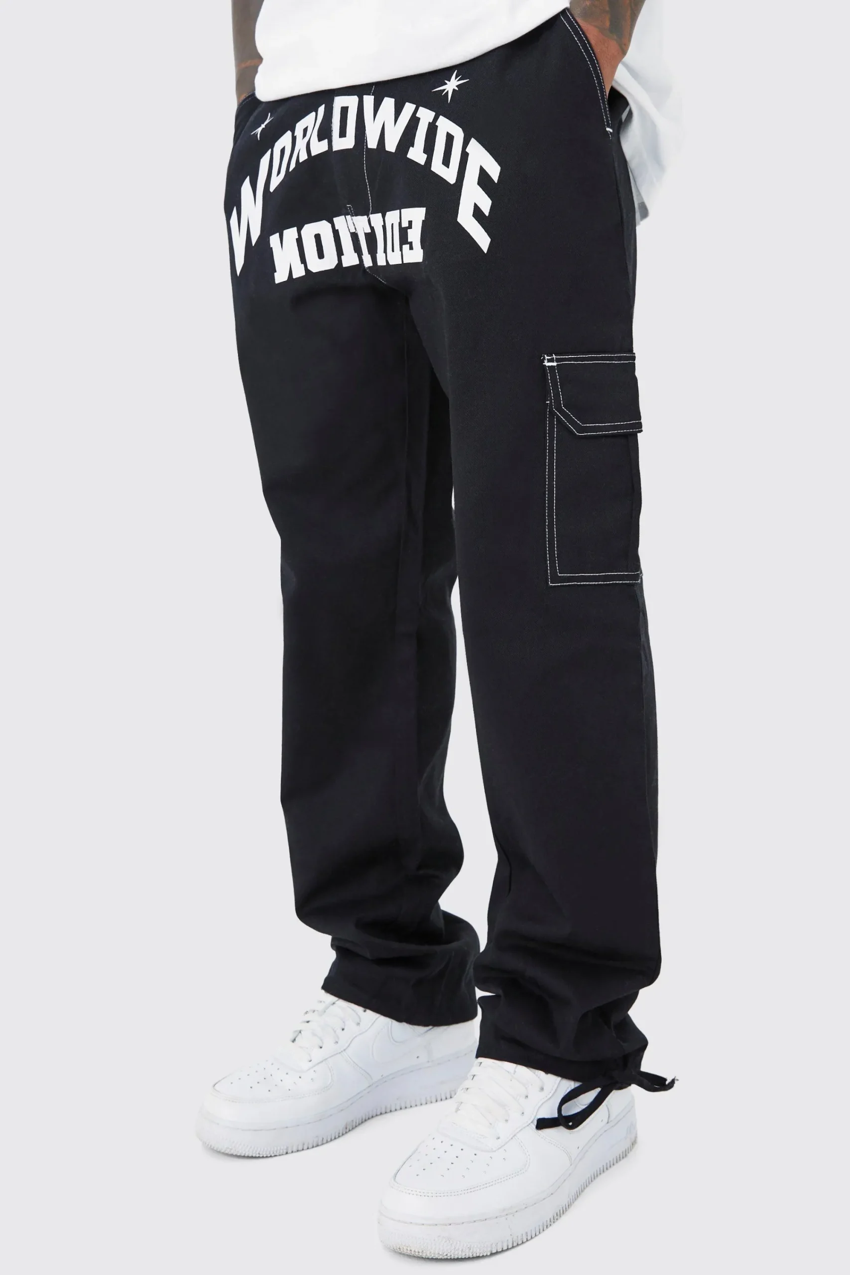 boohooMAN Relaxed Cargo Worldwide Print Trouser | UK| Trousers|Cargos