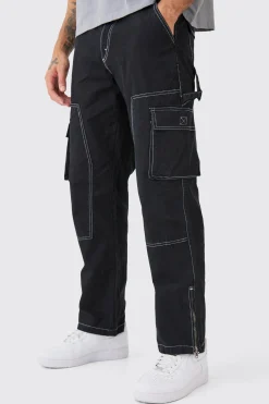 boohooMAN Relaxed Carpenter Zip Hem Contrast Stitch Trouser | UK| Trousers|Cargos