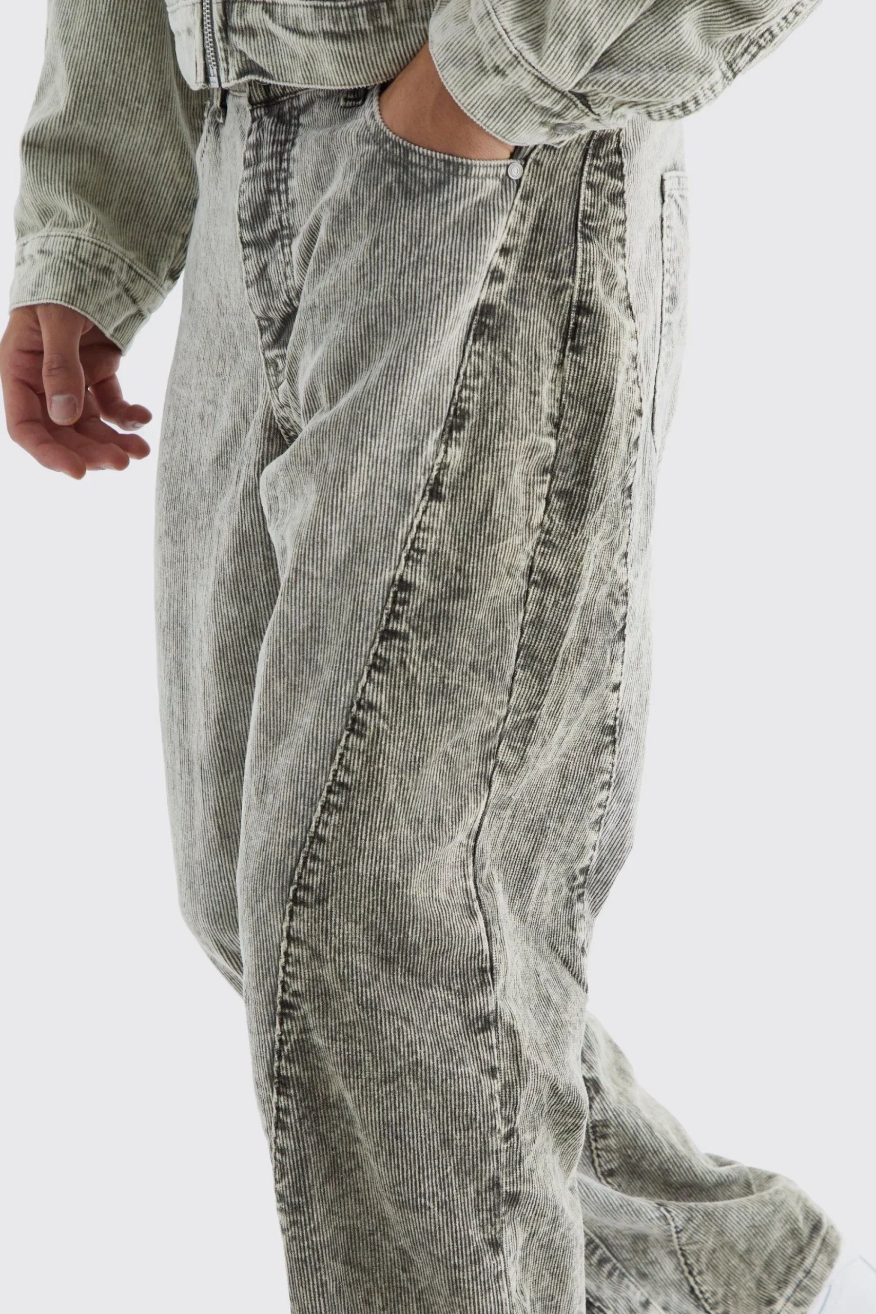 boohooMAN Relaxed Colour Block Acid Wash Cord Trouser | UK| Trousers