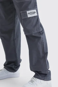 boohooMAN Relaxed Contrast Stitch Cargo Trouser With Woven Tab | UK| Trousers|Cargos