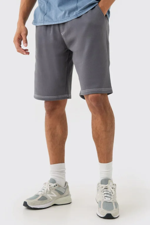 boohooMAN Relaxed Contrast Stitch Long Length Shorts | UK| Shorts
