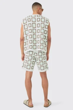 boohooMAN Relaxed Crochet Knit Short | UK| Tracksuits