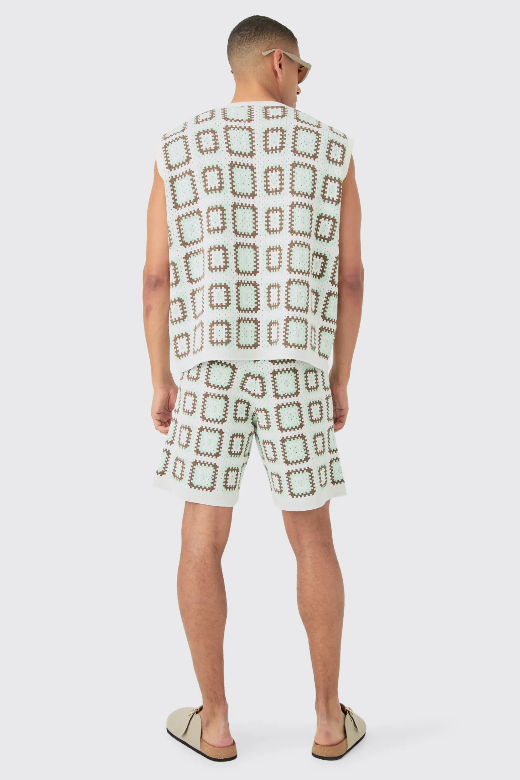 boohooMAN Relaxed Crochet Knit Short | UK| Tracksuits