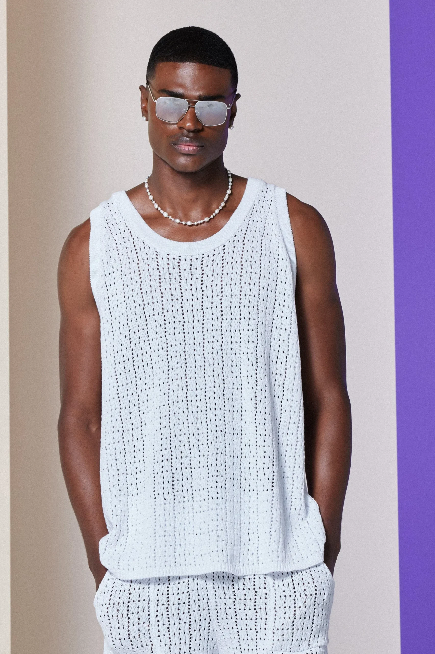 Relaxed Crochet Knitted Vest In | UK^boohooMAN Outlet