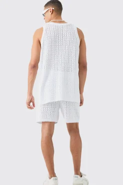 Relaxed Crochet Knitted Vest In | UK^boohooMAN Outlet