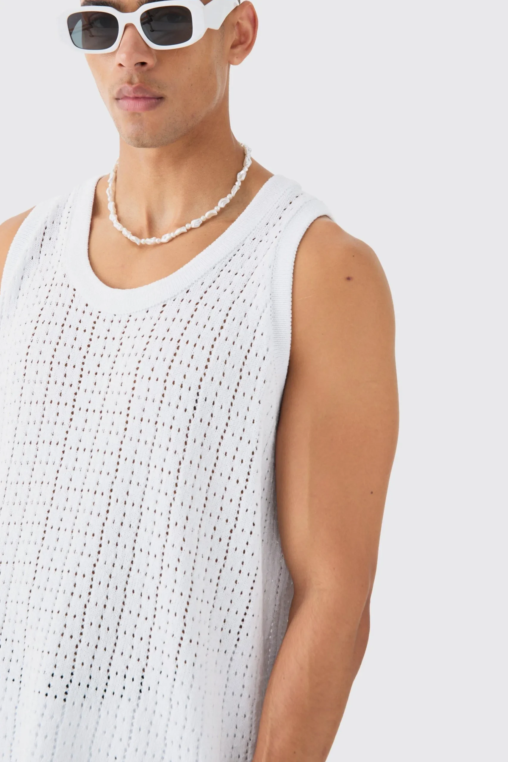 Relaxed Crochet Knitted Vest In | UK^boohooMAN Outlet