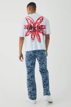 boohooMAN Relaxed Fit Abstract Flock Turn Up Hem Jeans | UK| Jeans