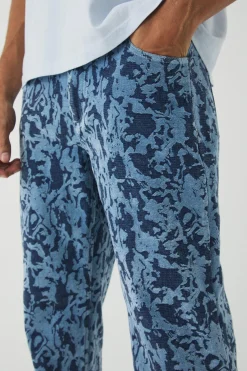 boohooMAN Relaxed Fit Abstract Flock Turn Up Hem Jeans | UK| Jeans