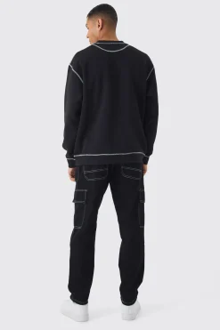 boohooMAN Relaxed Fit Contrast Stitch Cargo Jeans | UK| Trousers|Jeans