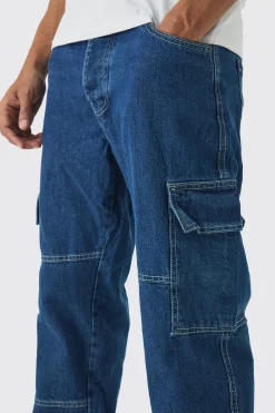 boohooMAN Relaxed Fit Contrast Stitch Cargo Jeans | UK| Trousers|Jeans
