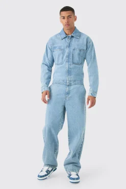 boohooMAN Relaxed Fit Long Sleeve Denim Jumpsuit In | UK| Jeans