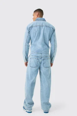 boohooMAN Relaxed Fit Long Sleeve Denim Jumpsuit In | UK| Jeans