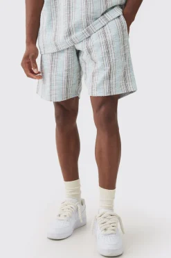 boohooMAN Relaxed Fit Mid Length Boucle Stripe Shorts | UK| Shorts
