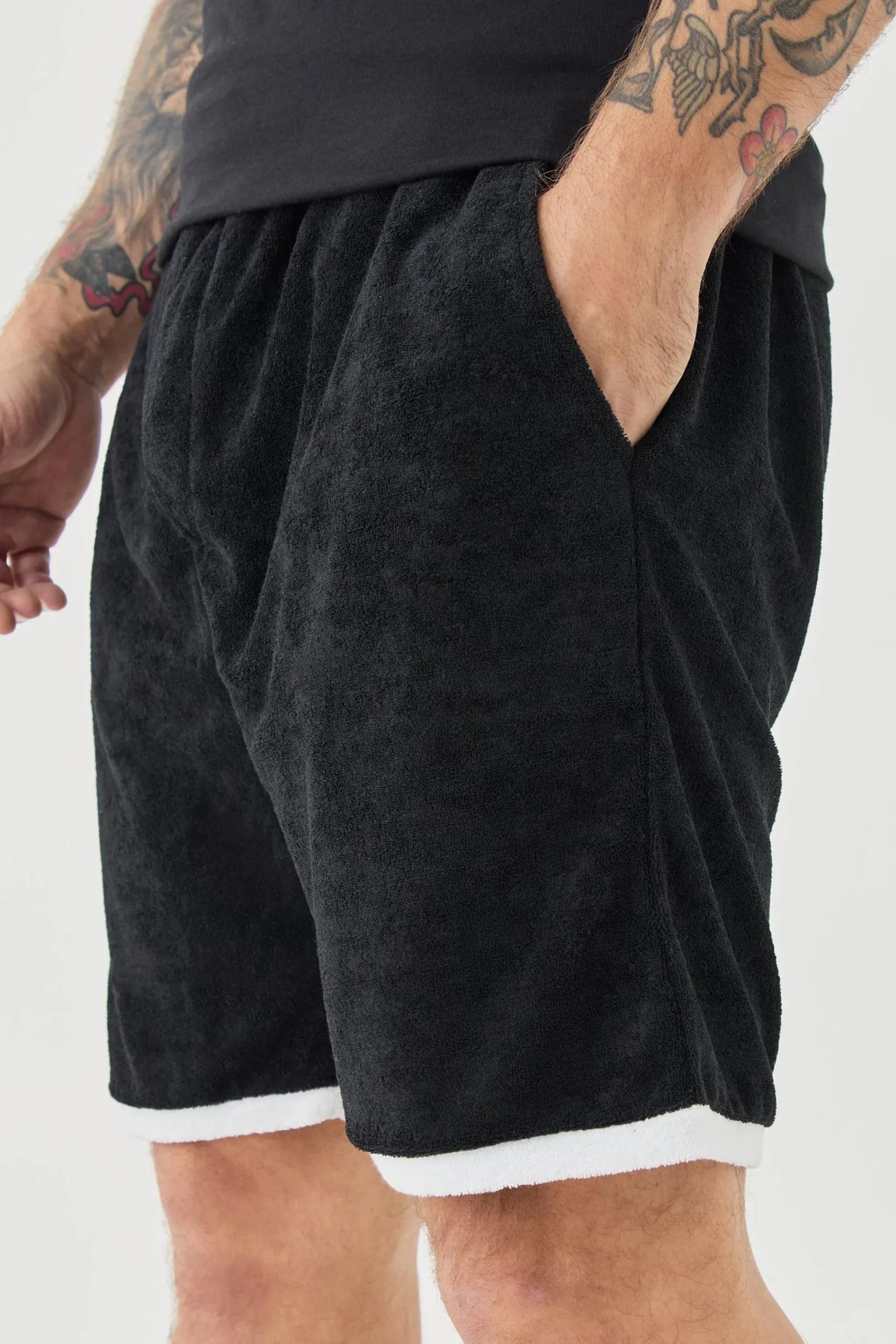 boohooMAN Relaxed Fit Mid Length Layered Towelling Shorts | UK| Shorts