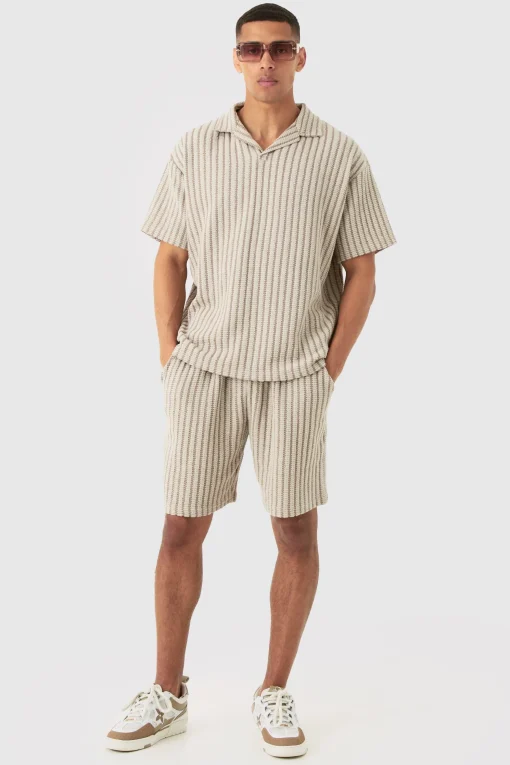 boohooMAN Relaxed Fit Mid Length Striped Textured Short | UK| Shorts