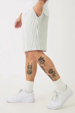 boohooMAN Relaxed Fit Mid Length Striped Textured Short | UK| Shorts