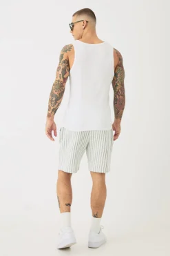 boohooMAN Relaxed Fit Mid Length Striped Textured Short | UK| Shorts