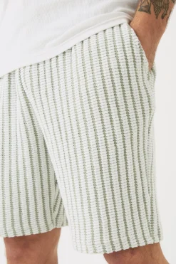 boohooMAN Relaxed Fit Mid Length Striped Textured Short | UK| Shorts