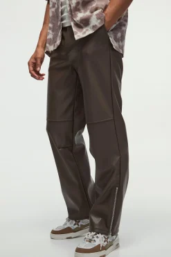 boohooMAN Relaxed Fit Pu Zip Hem Trousers | UK| Trousers