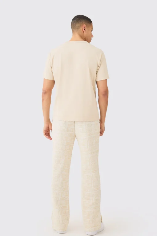 boohooMAN Relaxed Fit Split Hem Jacquard Joggers | UK| Joggers
