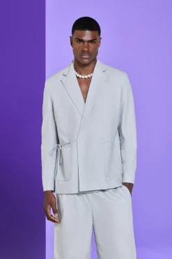 boohooMAN Relaxed Fit Tie Front Linen Blazer In | UK| Suits & Tailoring