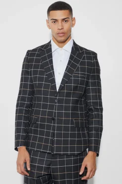boohooMAN Relaxed Fit Windowpane Check Blazer | UK| Suits & Tailoring