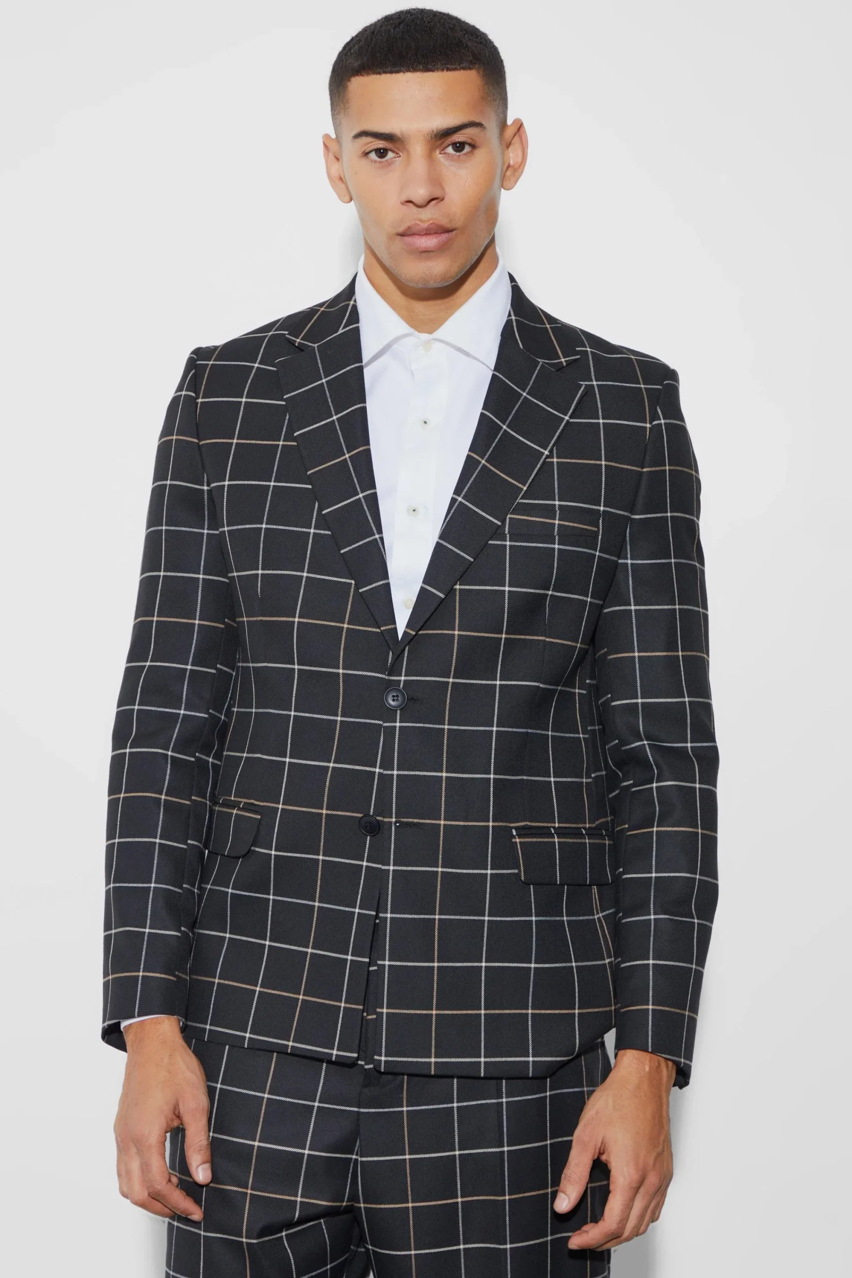 boohooMAN Relaxed Fit Windowpane Check Blazer | UK| Suits & Tailoring