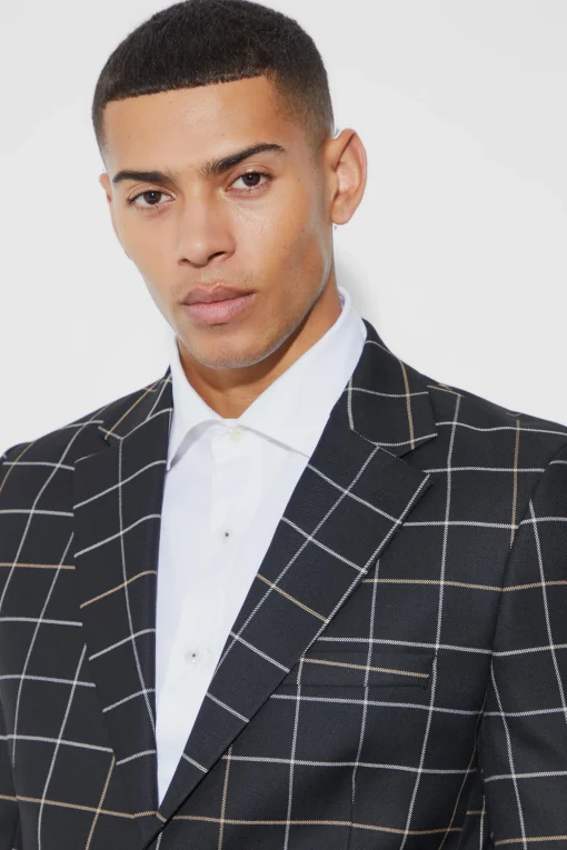 boohooMAN Relaxed Fit Windowpane Check Blazer | UK| Suits & Tailoring