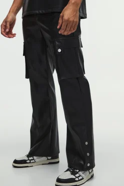 boohooMAN Relaxed Flare Pu Popper Hem Cargo Trousers | UK| Trousers|Cargos