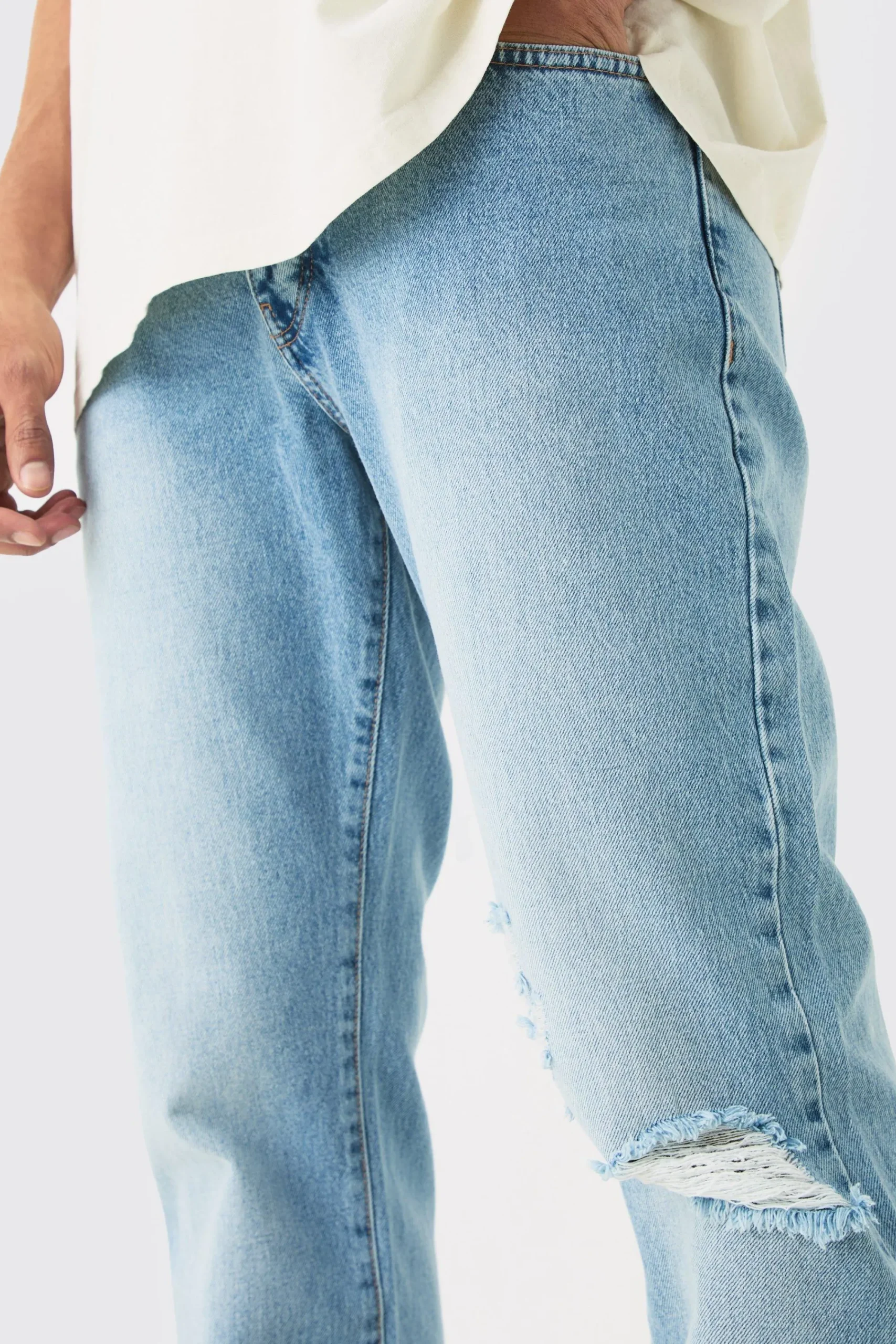 boohooMAN Relaxed Flare Rigid Knee Rip Snow Wash Denim Jean | UK| Trousers|Jeans