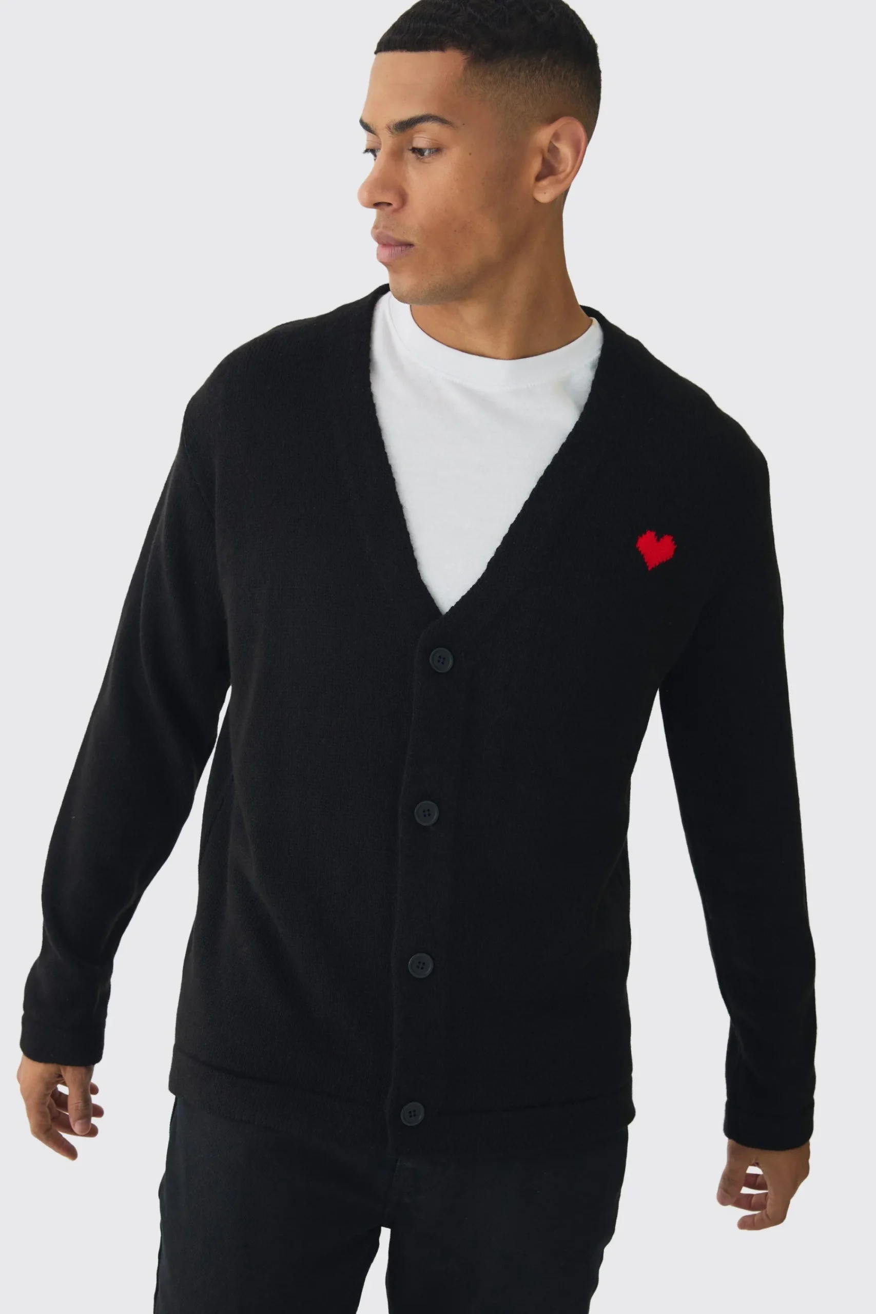 boohooMAN Relaxed Heart Knitted Cardigan | UK| Knitwear