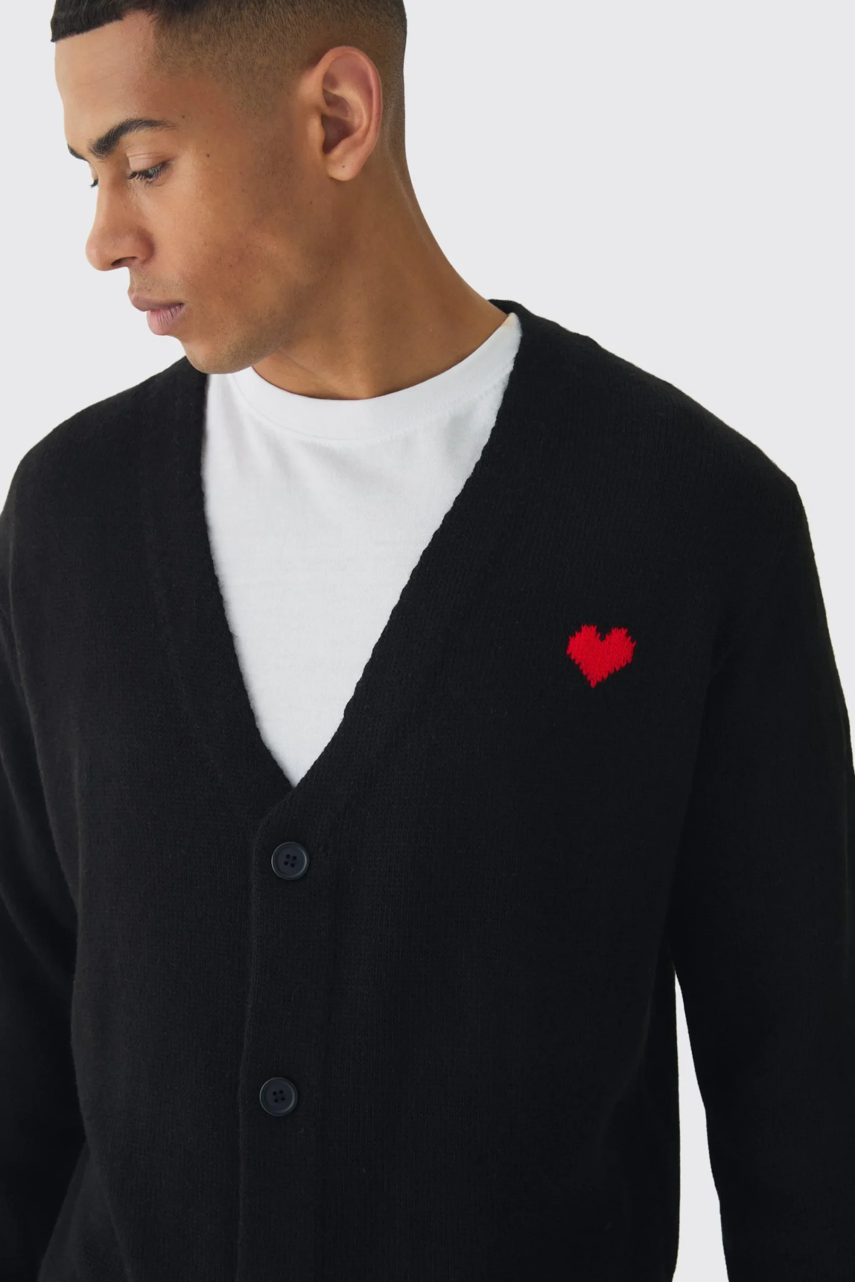 boohooMAN Relaxed Heart Knitted Cardigan | UK| Knitwear