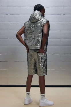 boohooMAN Relaxed Jort Fit Metallic Nylon Quilted Woven Shorts | UK| Shorts|Sets & Co-Ords