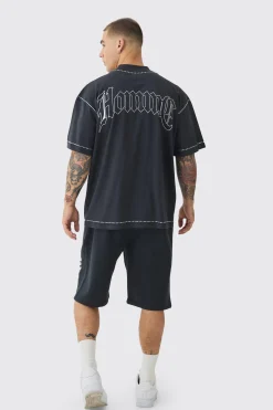 boohooMAN Relaxed Long Length 111 Gusset Rhinestone Shorts | UK| Shorts
