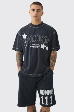 boohooMAN Relaxed Long Length 111 Gusset Rhinestone Shorts | UK| Shorts