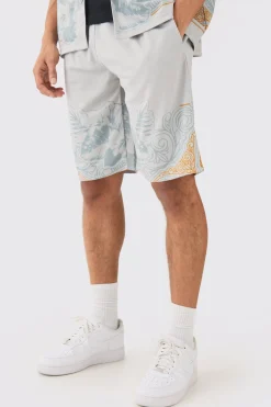 boohooMAN Relaxed Long Length Mesh Printed Short | UK| Shorts