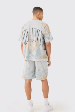 boohooMAN Relaxed Long Length Mesh Printed Short | UK| Shorts