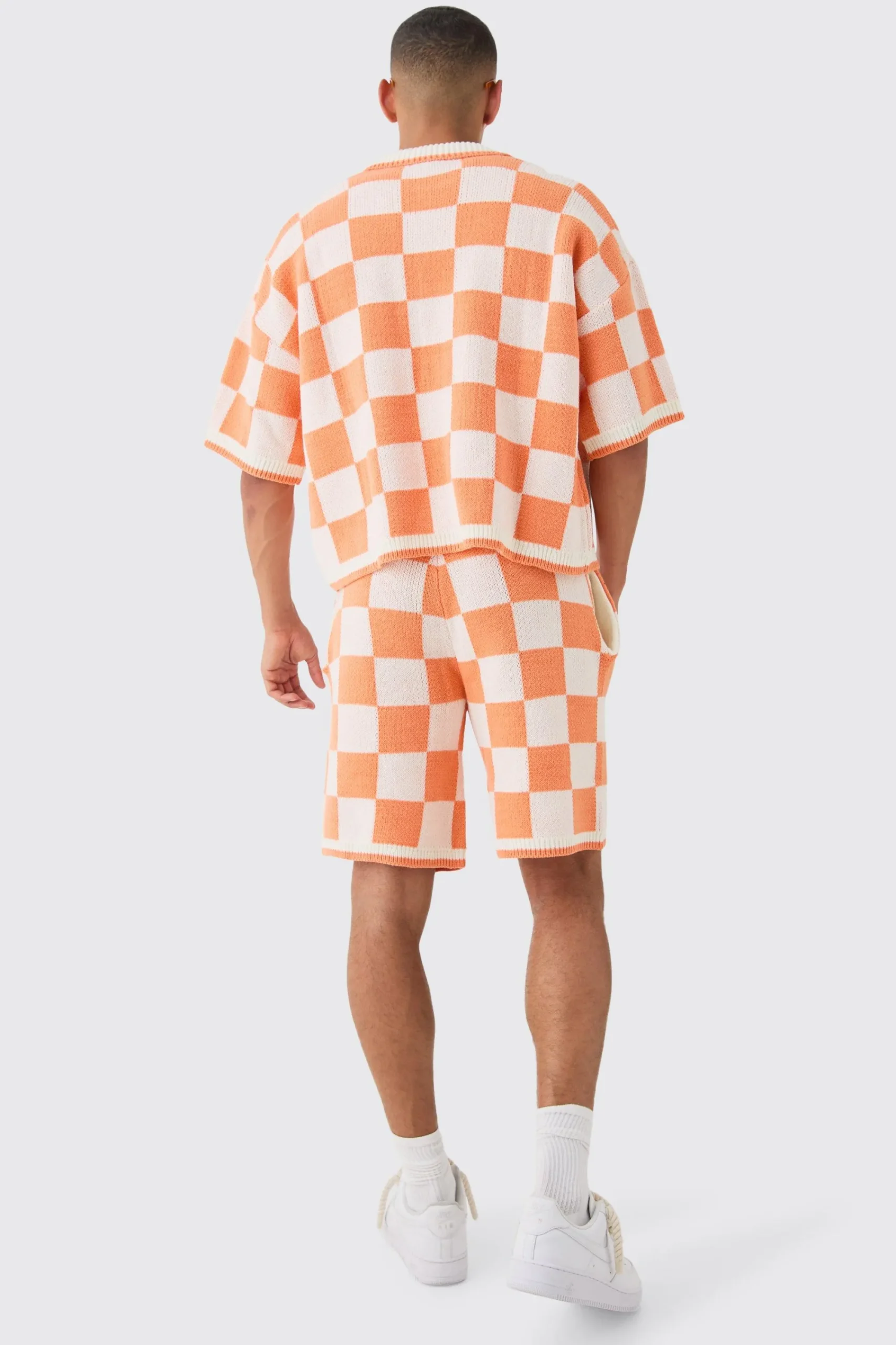 boohooMAN Relaxed Mid Length Check Knitted Short | UK| Tracksuits