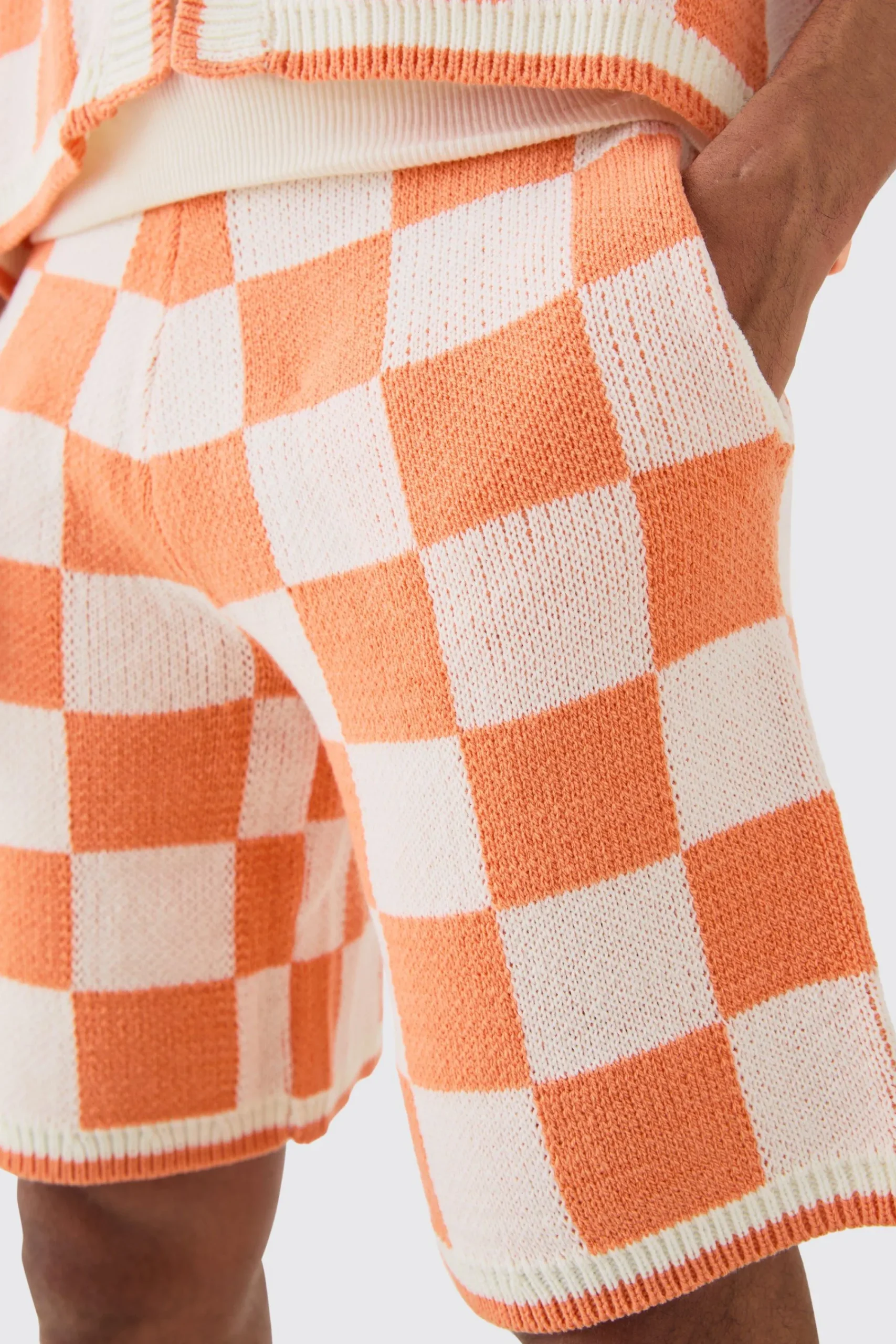 boohooMAN Relaxed Mid Length Check Knitted Short | UK| Tracksuits