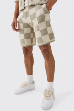 boohooMAN Relaxed Mid Length Check Knitted Short | UK| Tracksuits