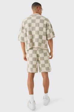 boohooMAN Relaxed Mid Length Check Knitted Short | UK| Tracksuits