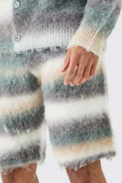 boohooMAN Relaxed Mid Length Knitted Brushed Stripe Short In | UK| Tracksuits