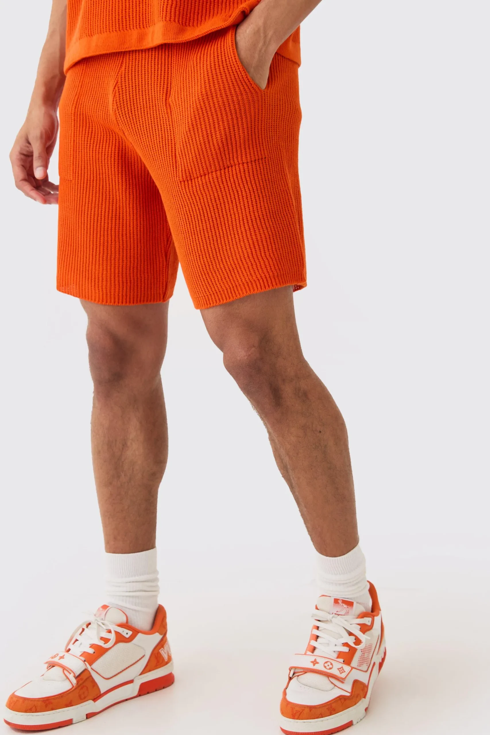 boohooMAN Relaxed Mid Length Ribbed Knit Short | UK| Tracksuits