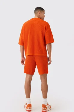 boohooMAN Relaxed Mid Length Ribbed Knit Short | UK| Tracksuits
