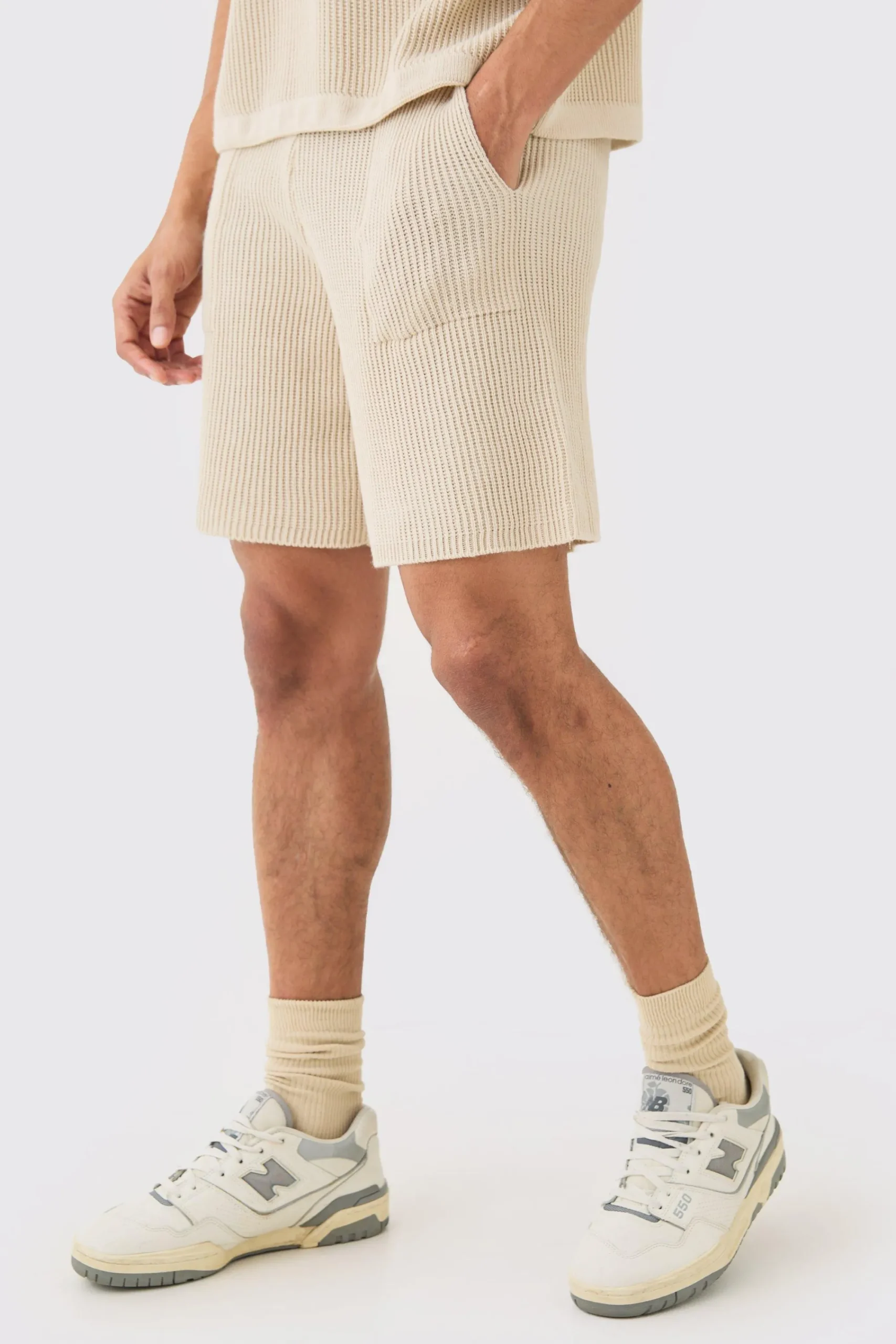 boohooMAN Relaxed Mid Length Ribbed Knit Short | UK| Tracksuits