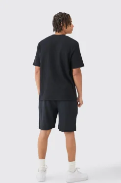 boohooMAN Relaxed Mid Length Textured Short With Woven Tab | UK| Shorts