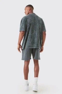 boohooMAN Relaxed Moto Puff Print Washed Shorts | UK| Shorts